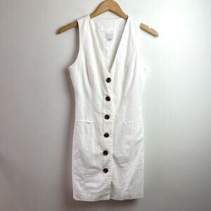 White Button Front Summer Dress Sz XS Quiet Luxury Minimalist Old Money Parisian